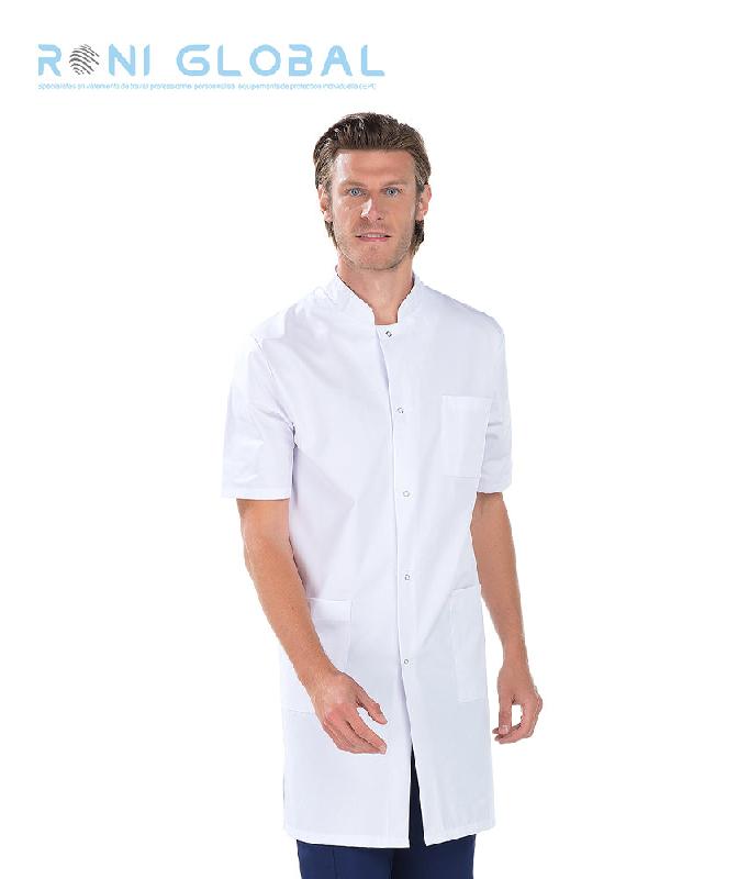 Blouse longue de travail homme blanche manches courtes en coton et polyester 3 poches - MATHIEU REMI CONFECTION_0