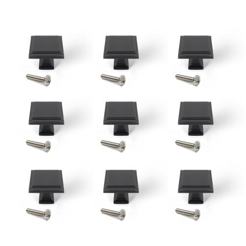 BOUTONS DE MEUBLE CARRÉS EN ZAMAK CEUTA - 31,5 X 31,5 MM - PAR 10 - NOIR EMUCA