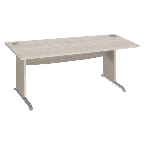 BUREAU DROIT EXCELLENS BOIS L 180 CM PIÈTEMENT BOIS EN L CHÊNE GRIS