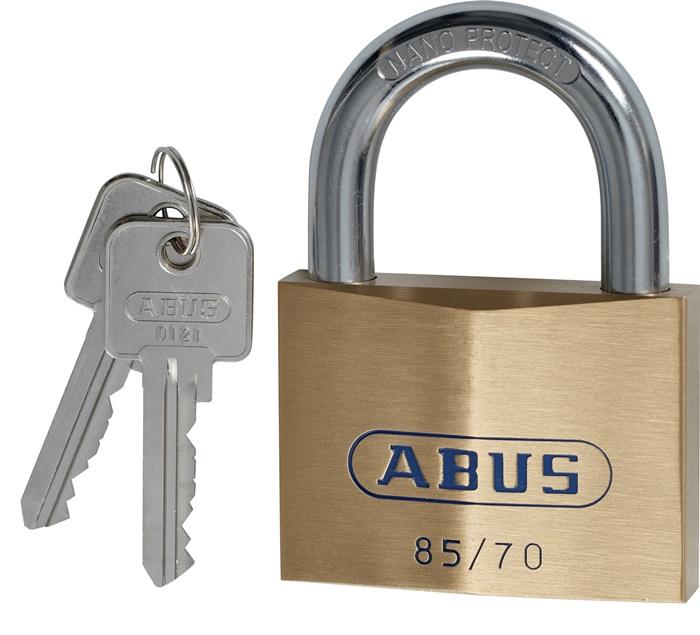 Cadenas cylindrique en laiton 85/70 GL - Largeur 70 mm - Fermeture identique 0121 ABUS - Résistant à la corrosion_0
