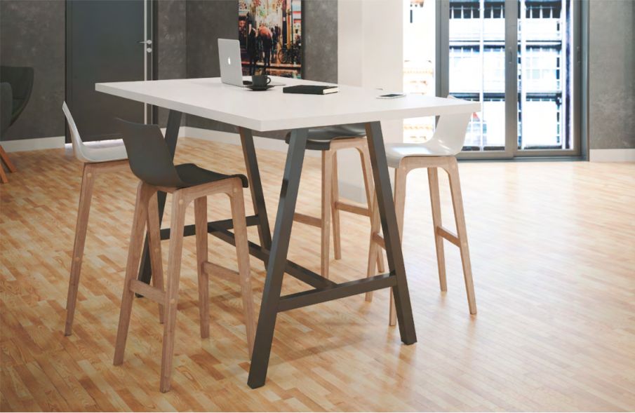 Cohésion haute table - style industriel - plateau chêne Nebraska ou Timber - piétement trapèze Blanc, Noir mat ou Brut protégé_0