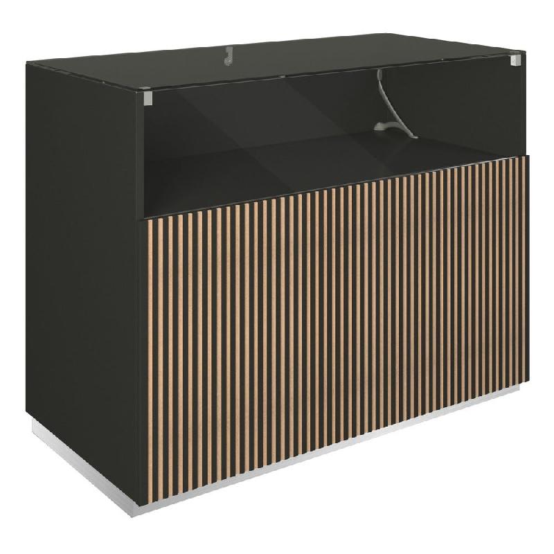 Comptoir vitrine côté bois Vertigo T01 MDF naturel et noir 120x60x93cm_0