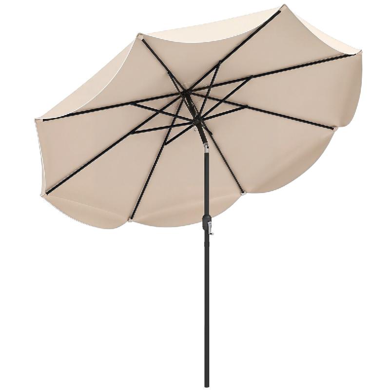COSTWAY Parasol extérieur 270cm pour terrasse, inclinable 30°, 8 baleines métalliques, manivelle et glands - beige métal ZB35435NQ_0