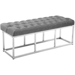 Décoshop26 - Banquette banc capitonné rembourré 120 cm avec pieds en acier inoxydable tissu gris 10_0003645 - gris 3000251693577_0