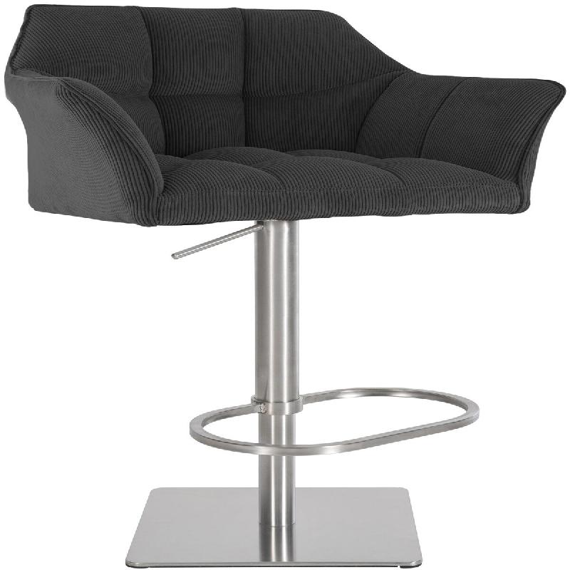 Décoshop26 - Tabouret de bar x1 réglable en velours côtelé gris foncé assise enveloppante capitonnée et avec base carrée en acier 10_0005896 -_0