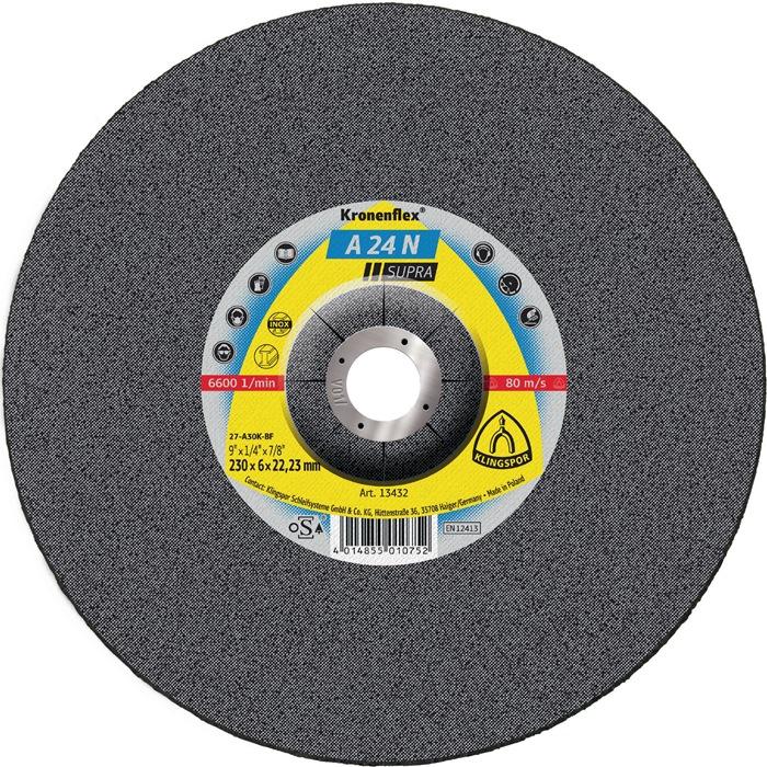 Disque à ébarber A 24 N Supra - 230x6mm coudé - 22,23mm - KLINGSPOR pour inox_0