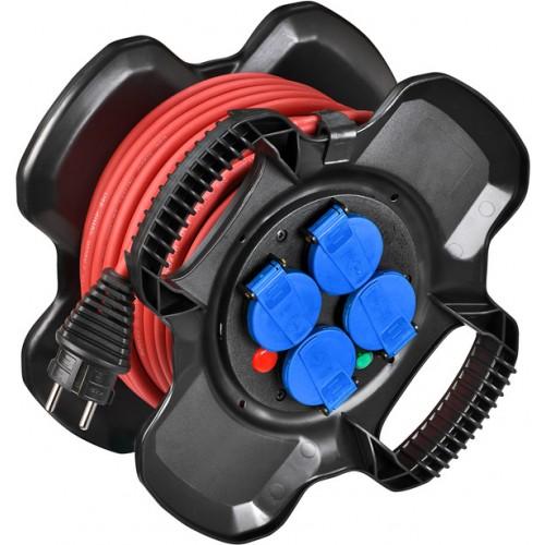 ENROULEUR DE CÂBLE - COMPACT - 10M - 3G1,5 - 4 PRISES À CLAPET - X-GUM BRENNENSTUHL