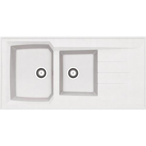ÉVIER À POSER 2 CUVES + 1 ÉGOUTTOIR 120 CM BLANC MOUCHETÉ - MONTRÉAL MODERNA