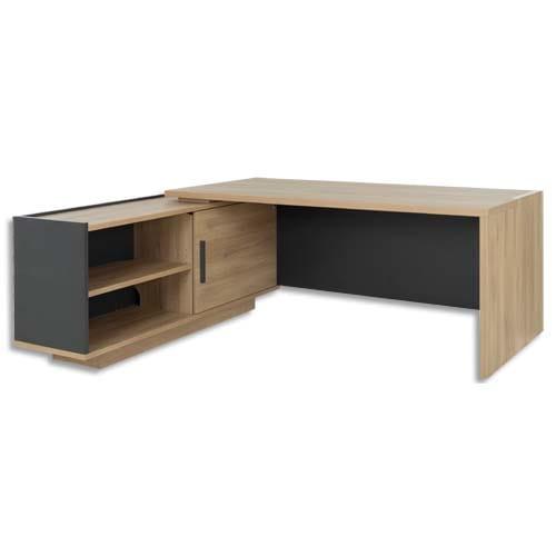 Bureau d'angle Gautier Office - retour gauche - chêne anthracite - L200/218 x H75 x P90/180 cm_0