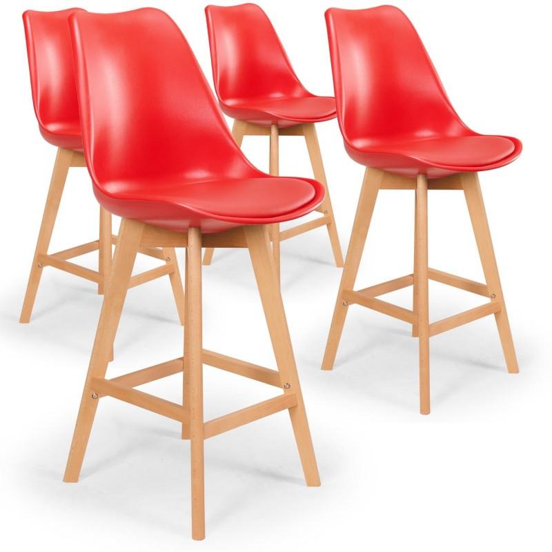 LOT DE 4 TABOURETS DE BAR FLAUBERT 112CM ROUGE - PARIS PRIX_0