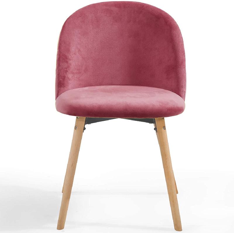 Lot de 8 chaises de salle à manger en velours - Pieds en bois de hêtre - Style scandinave moderne - Salon, chambre, cuisine, bureau - Rose - 01_0000164_0
