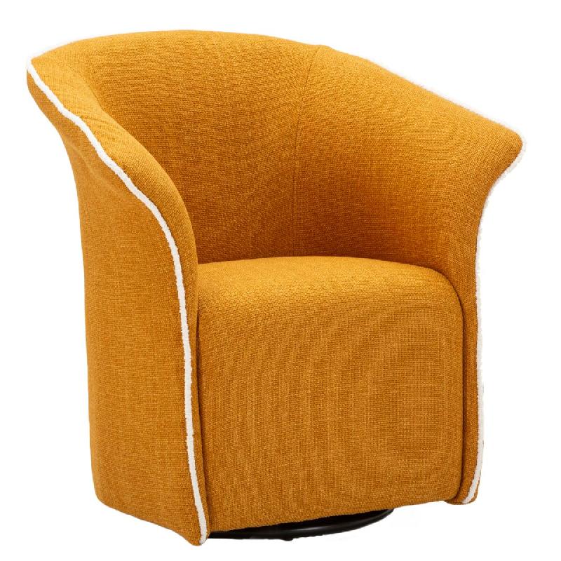 Mauro Ferretti Fauteuil Pivotant Siena Mustard 83,5 X 66 X 80 Cm - Fauteuil Rembourré Avec Base Pivotante, Structure En Fer Et Bois, Design Élégant_0