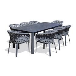 PARIS Garden Ensemble repas de jardin 8 pl en alu avec plateau céramique sur verre - CAMARGUE - gris aluminium CAMARGUE-TB220+8FT_0