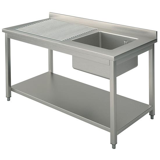 Plonge inox, 1 bac, égouttoir à gauche, sur piètement, avec étagère inférieure, 1400x700 mm - SLG1GS1467_0