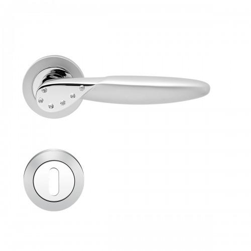 POIGNÉES DE PORTE SUR ROSACES RONDES R 42W ORLANDO - CHROMÉ SATINÉ - CLÉ L KARCHER DESIGN