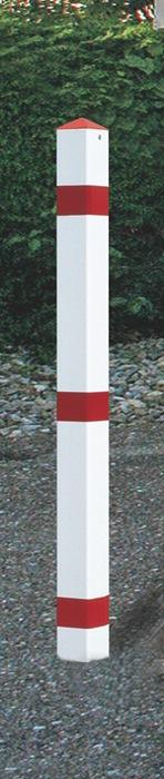 Potelet de blocage acier rouge-blanc URBANUS - carré 70x70 mm avec douille de sol et capuchon en pointe_0