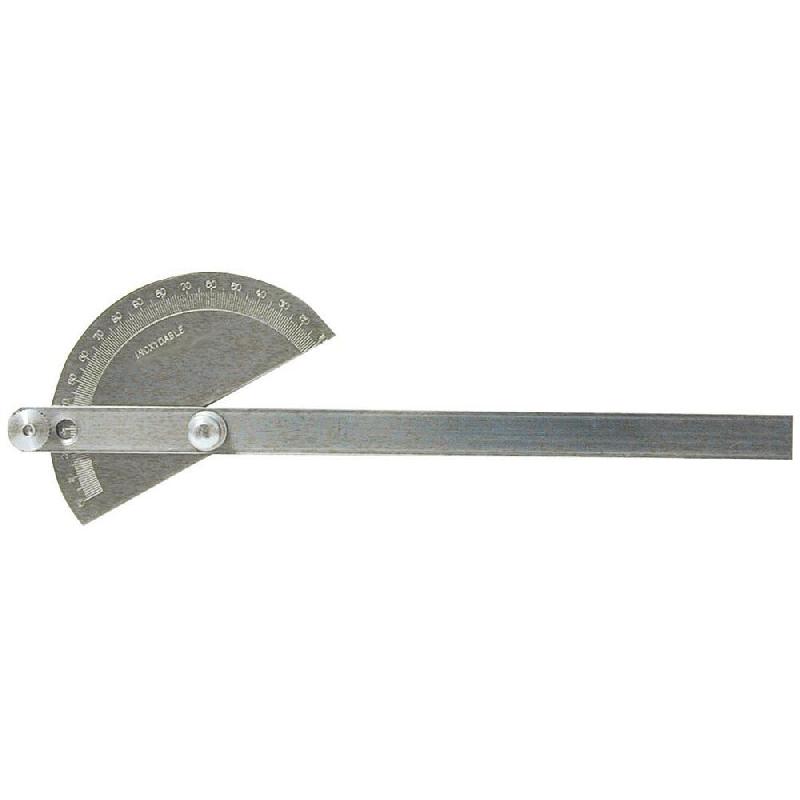 Rapporteur d'angle échancré en acier inox chromé mat - longueur 240 mm - avec vis de serrage - Réf : 022913_0