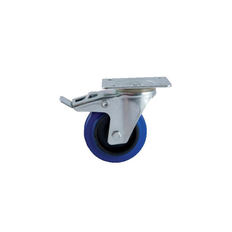 ROULETTE D100MM CAOUTCHOUC BLEU PLATINE PIVOTANTE AVEC FREIN - AVL - 527842O