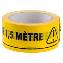 RUBAN ADHÉSIF DE MARQUAGE DISTANCIATION SOCIALE 1,5 M PVC 50 MM X 66 M - JAUNE ET NOIR