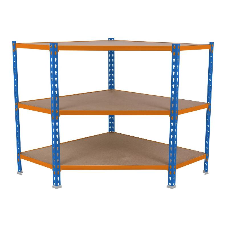 SimonRack Étagère d’angle métallique 900 mm, Tablettes en Bois, 200 kg par Niveau, Bleu - Maderclick Corner - bleu métal 8425437135095_0