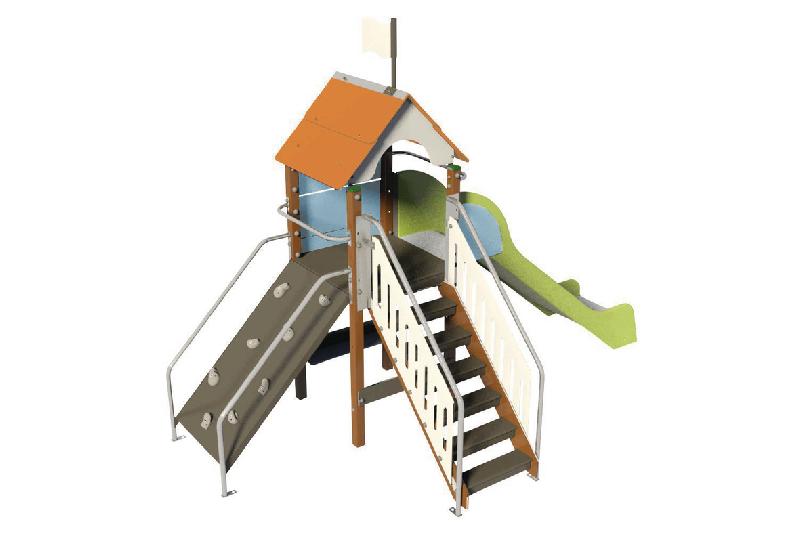 STRUCTURE CITADELLE CHATELET - BOIS - SCELLEMENT - INOX - ORANGE/BLEU-WIKI CAT - MANUTAN COLLECTIVITÉS