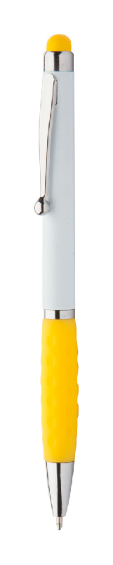 Stylo bille stylet en plastique - couleur jaune - embout stylet et embase assortis - encre bleue_0