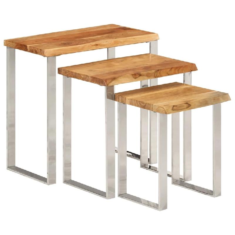 Tables gigognes 3 pcs avec bord vivant bois massif d'acacia Modèle Soleil Pi Plus - 372761_0