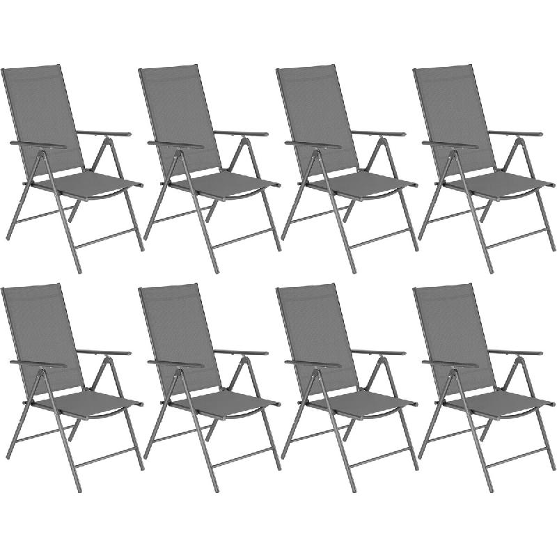 TecTake GmbH tectake Chaises de jardin pliantes avec dossier réglable, en tissu maillé - Lot de 8 gris anthracite - noir acier 406696_0