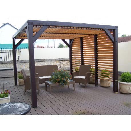 2002 - pergola en bois avec ventelles amovibles sur toiture + 1 côté 348x310x232cm veneto_0