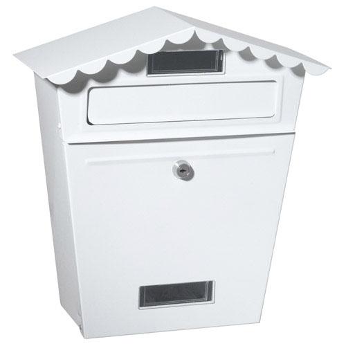 SATURNIA - Boîte aux lettres blanche en métal pour jardin - 32x36x10 cm avec serrure et viseur transparent_0