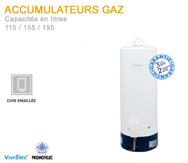 Accumulateur à gaz / ventouse 115 à 195 L - brûleur inox, cuve émaillée et régulateur de pression_0