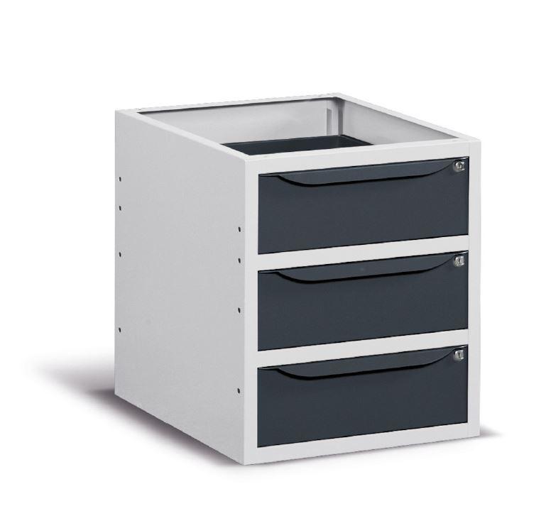 Bloc 3 tiroirs l.500 mm pour établi FORTIS - charge 25 kg par tiroir - coloris gris clair et gris anthracite_0