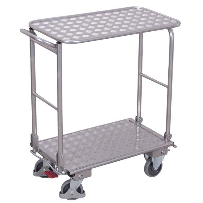 Chariot aluminium à 2 dossiers repliables avec étagères - 2 roulettes pivotantes avec freins - Capacité 150 kg_0