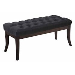 Décoshop26 - Banc avec assise en tissu noir rembourrée capitonné 100 cm style Chesterfield pieds bois foncé BAN10054 - noir 3000408638895_0