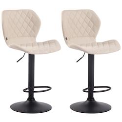 Décoshop26 - Lot de 2 tabourets de bar avec coutures décoratives en forme de losanges en tissu crème et métal noir 10_0004120 - noir 3000251940411_0