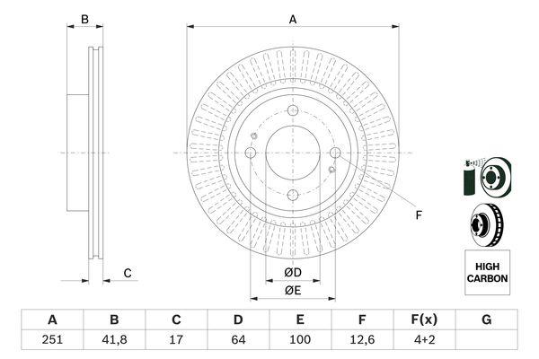 Disque de frein ventilé Bosch 0986479F14 - boîte de 2 pour montage avant_0