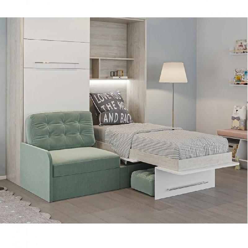 DUO SOFA ARMOIRE LIT ESCAMOTABLE CANAPÉ AZUR COUCHAGE 2 X 90/200 STRUCTURE PIN FAÇADE BLANC_0