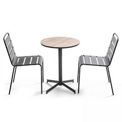 Oviala Business Ensemble de jardin table ronde et 2 chaises en métal bois - Oviala - marron acier 107835_0