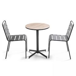 Oviala Business - Ensemble de jardin table ronde et 2 chaises en métal et bois - Marron acier - Réf. 107835_0