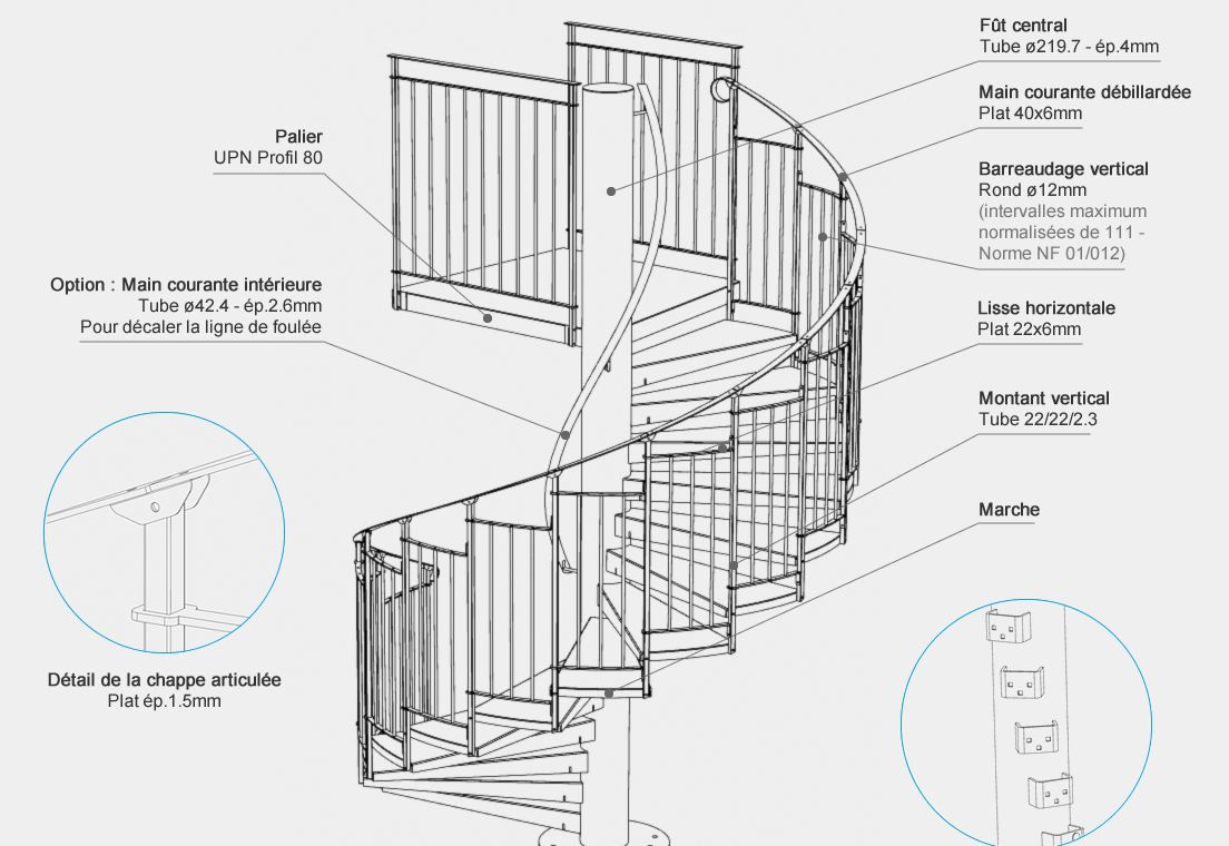 Escalier hélicoïdal 140 cm