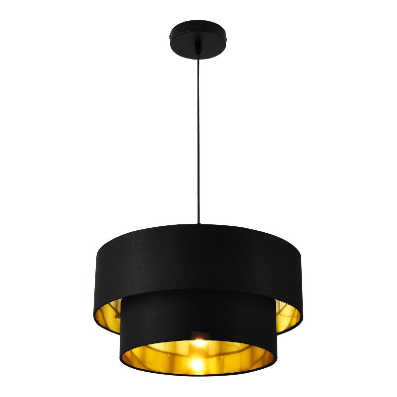 Lampe à suspendre moderne suspension 60 w en métal et textile diamètre 40 cm noir doré 03_0005264