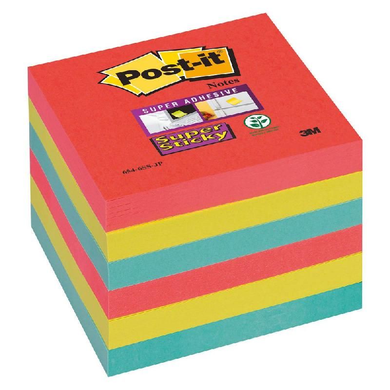 POST-IT® NOTES Z-NOTES POST-IT® SUPER STICKY, 76 X 76 MM, COLLECTION BORA BORA, COULEURS ASSORTIES, 6 UNITÉS DE 90 NOTES, 654-6SS-JP (PRIX À L'UNITÉ)