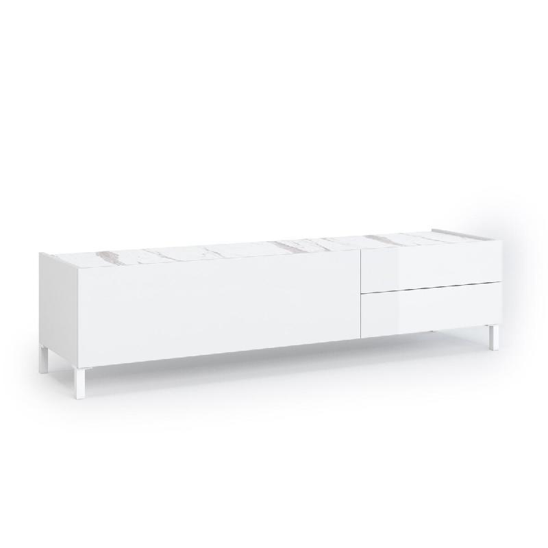 AQA Design Meuble TV ALVEA en mélamine blanc brillant / effet marbre calacatta L.160 P.42 H.40 MP07049 - multicolore Bois manufacturé MP07049_0