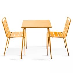 Oviala Business Ensemble table de terrasse carrée et 2 chaises acier jaune - Oviala - jaune acier 106875_0