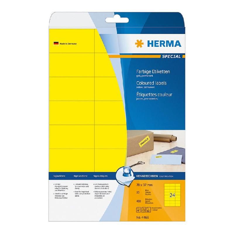 HERMA ETIQUETTES COULEUR - HERMA - COLORIS : JAUNE -  70 X 37 - BOITE DE 480 ÉTIQUETTES