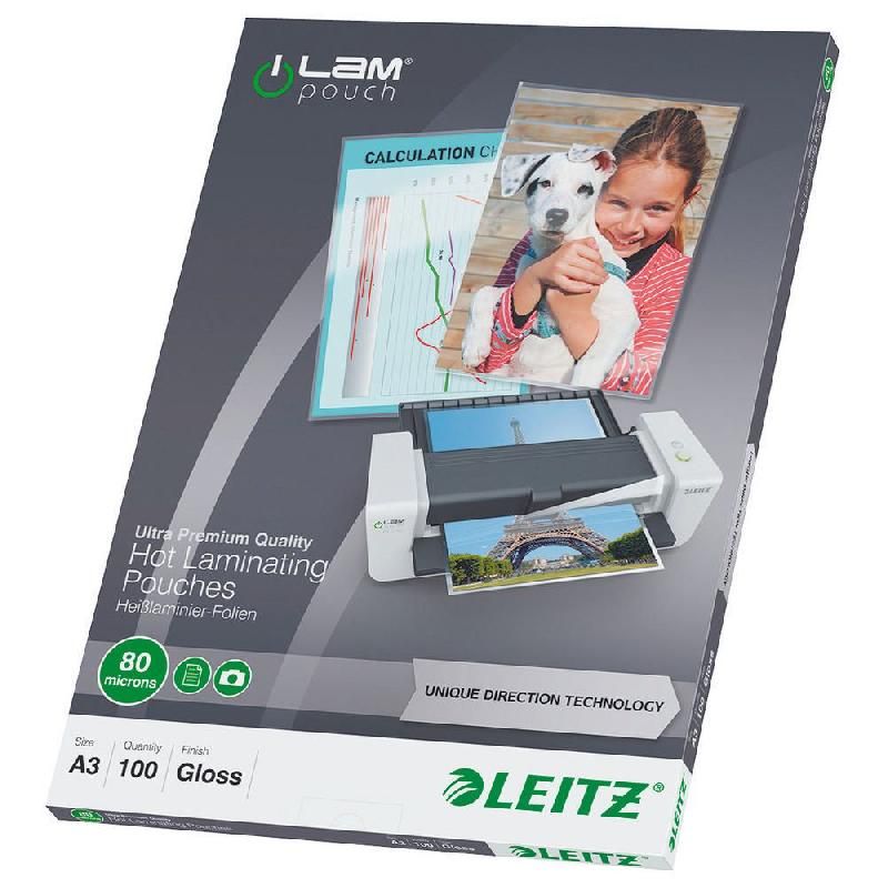 LEITZ POCHETTE DE PLASTIFICATION LEITZ - FORMAT A3 - EPAISSEUR 80 MICRONS - BOÎTE DE 100