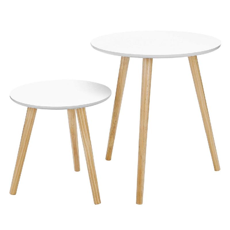 LOT DE 2 TABLES BASSES TABLE RONDE POUR CAFÉTÉRIA TABLE DE CHEVET STYLE SCANDINAVE MODERNE MINIMALISTE SALON CHAMBRE BLANC 12_0002956_0