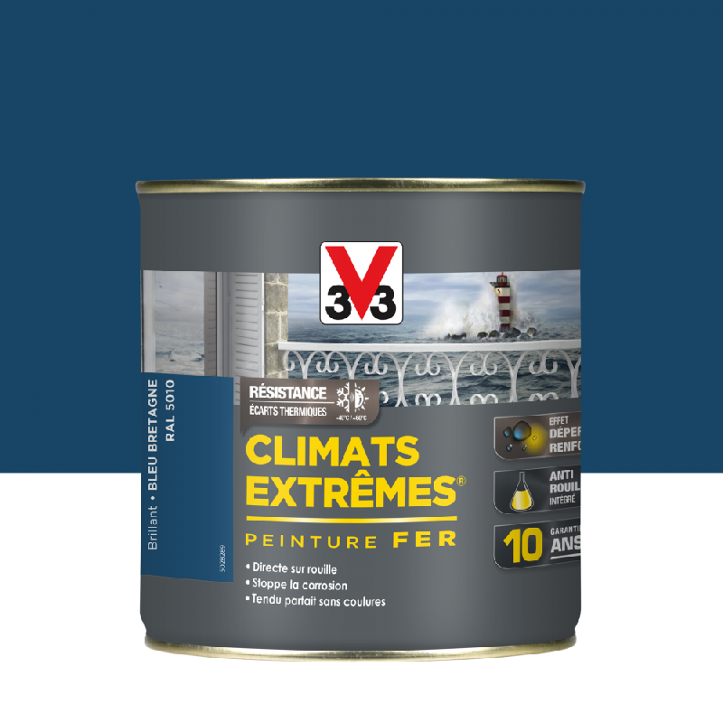 Peinture fer extérieur climats extrêmes® V33 bleu bretagne brillant 0.5 l_0