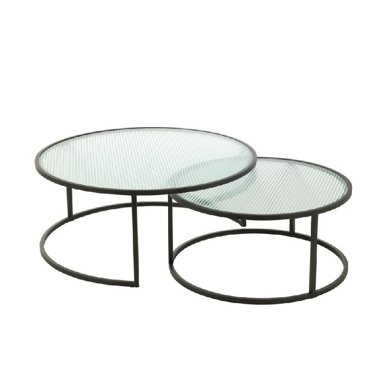 SET DE 2 TABLES BASSES RENTIA VERRE GAUFRÉ / MÉTAL_0