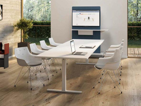 Table de réunion design Winstor - bois mélaminé blanc - 200x100 ou 240x100 cm_0